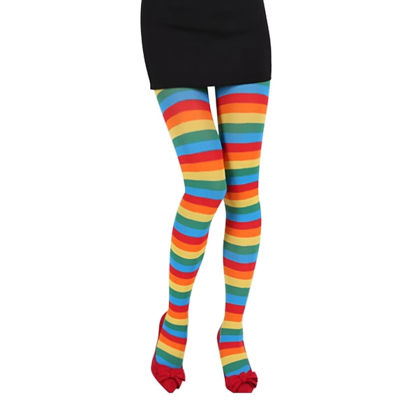 TELOLY Halloween Witch Tights for Women Striped Stockings Witch Striped Leggings Footed Pantyhose for Women Girls Halloween Costume Party Holiday Christmas Stocking Striped Pant Multicolor M One Size