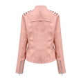 thumbnail image 4 of Women Lapel Motor Jacket Zip Up Cropped Outerwear Coat, 4 of 5