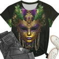 thumbnail image 4 of YueHuiYing Womens Short Sleeve Tops Mardi Gras Costumes Fashion Round Neck Mask Print Blouse T-shirt, 4 of 6