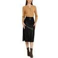 thumbnail image 2 of INSPIRE CHIC Women's Elegant PU Leather High Waist Side Slit Midi Skirt, 2 of 5