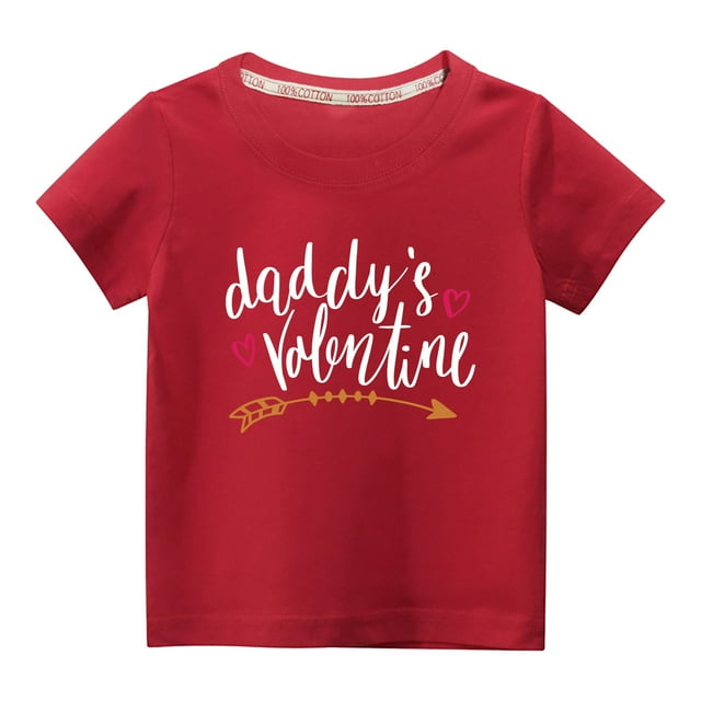 Penkiiy Haut à Manches Courtes pour Enfants Garçons Filles Mode Mignon Couleur Unie Col Rond Imprimé Cœur Saint-Valentin 7-8 Ans Rouge