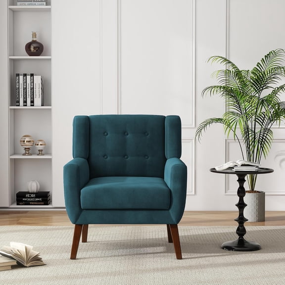CeXuanTerAccent Chair, Velvet Upholstered Armchair for Living Room, Modern Club Arm Chairs Comfy Single Sofa Button Tufted Bedroom Reading Seat - Blue, Set of 1