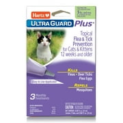 Hartz UltraGuard Plus Topical Flea & Tick Prevention for Cats & Kittens, 3 Monthly Treatments