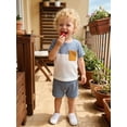 thumbnail image 4 of BemeyourBBs Toddler Baby Boy Summer Clothes 2 Pieces Outfit Waffle Knit Contrast Short Sleeve T Shirts and Pockets Shorts Set, 4 of 9