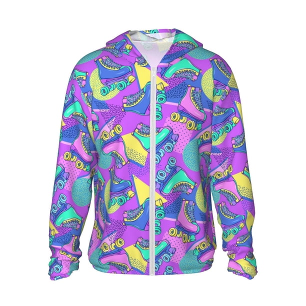 Balery Disco Roller Skates Sudadera ligera de manga larga con capucha y protección solar UPF 50+ para hombre y mujer, ideal para pesca y running-X-Large