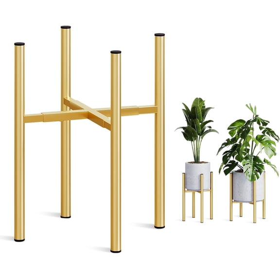Adjustable Plant Stand for Indoor Plants, Metal Plant Stand Fits 8-14 Inch Pots, Heavy Duty Flower Pot Holder, Mid Century Modern Plant Stand for Living Room, Patio, Balcony, Gold