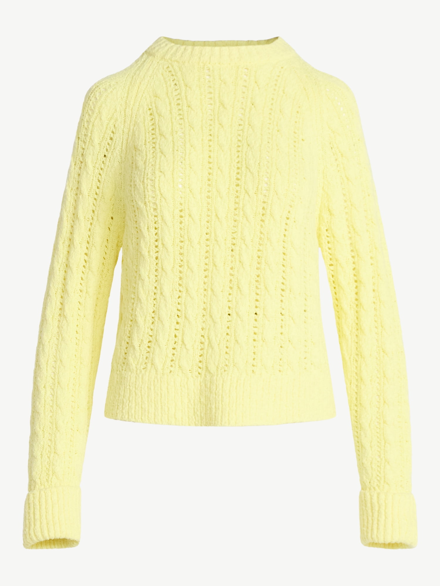 Scoop Women's and Women's Plus Cable Knit Raglan Sweater, Midweight, Sizes XS-XXL