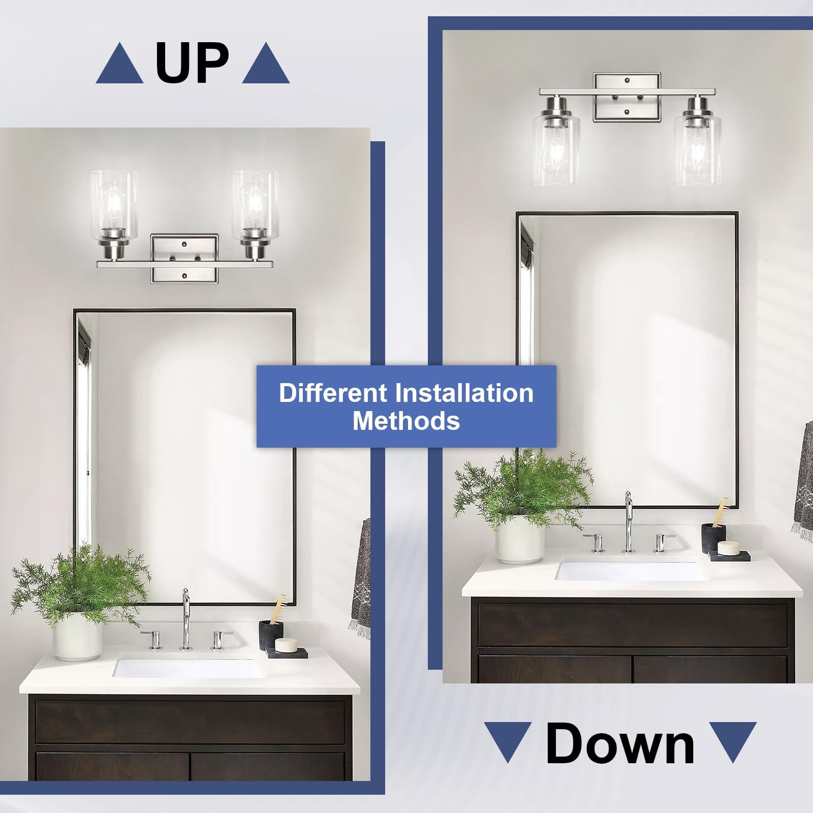 2 Light Bathroom Fixtures  Modern Vanity Lights Over Mirror Brushed Nickel Wall Lamp With Clear Glass For Living Room Cabinet Bedroom Porch