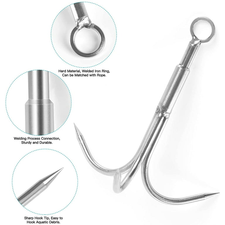 Grappling Hook Grapnel Hook, 3-Claw Stainless Steel Tree Climbing Hook,  Brunch Limb Retrieving Removal Hook EDC Tool 