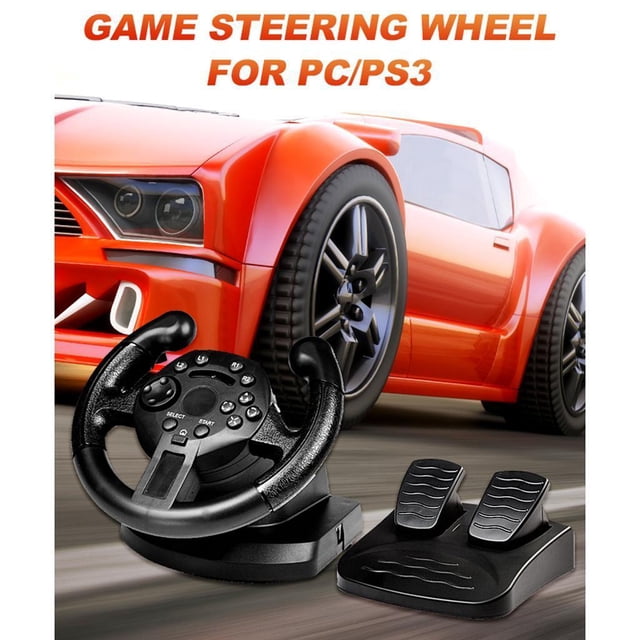 Simulador de volante de carreras para juegos PS3, con unidad de pedal ( y ), fuerza de conducción de 250 grados (negro) Baoblaze Volante de juego de carreras