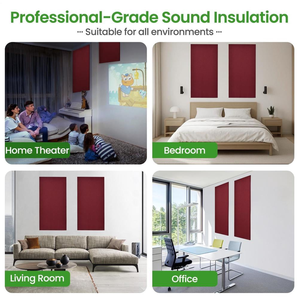 1” Thick Acoustic Panels, 2 Pack 47.2” x 23.6” Fiberglass Sound Absorbing Panels for Home Theater Office Wall, Gray