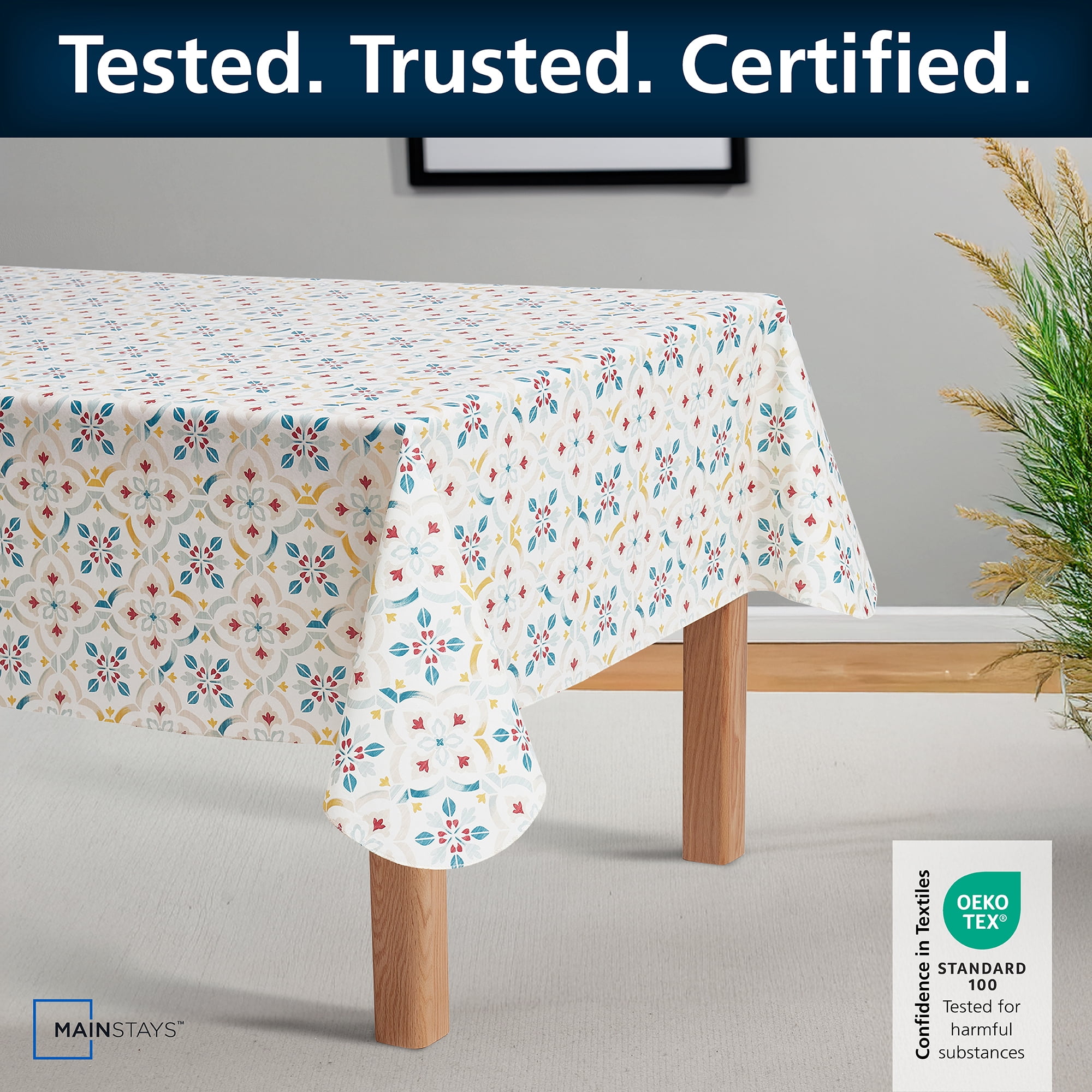 Mainstays PEVA Everyday, Indoor & Outdoor Tablecloth 60" x 84" Farmhouse Tile