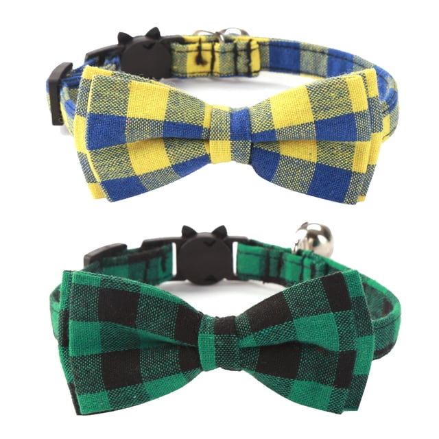 Paquete de 2 collares para gatos con pajarita y campana, collar para gatitos separador personalizado