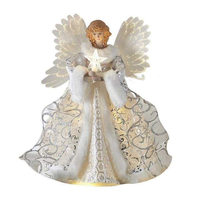 Christmas Tree Topper with Light 2D Acrylic Angel Reusable Xmas Tree Top Decor Festival Party Ornament