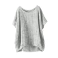 thumbnail image 1 of Zpanxa Chemises Fille Ado Couleur Unie Coton Lin Col Rond Manches Courtes Haut Coton Lin 5-6 Ans, 1 of 5
