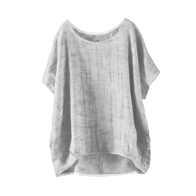Zpanxa Chemises Fille Ado Couleur Unie Coton Lin Col Rond Manches Courtes Haut Coton Lin 5-6 Ans
