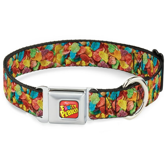 The Flintstones Pet Collar, Dog Collar Metal Seatbelt Buckle, Fruity Pebbles Vivid Cereal Close Up Multi Color, 9.5 to 13 Inches 1.0 Inch Wide
