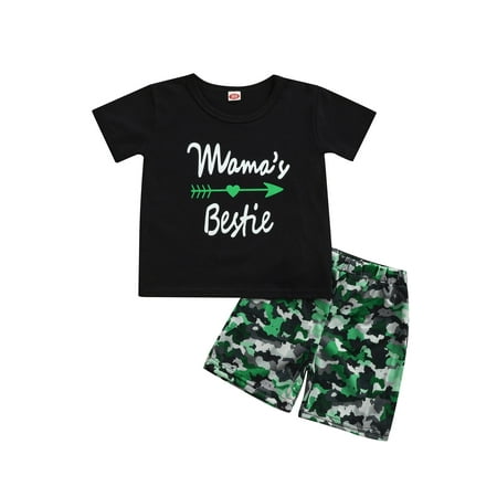 

Canrulo 2Pcs Toddler Baby Boy Summer Clothes Mama s Bestie Print Short Sleeve Printed T-Shirt Shorts Casual Outfits Black 3-4 Years