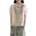 thumbnail image 2 of Lydiaunistar Womens Plus Size Spring Tops Embroidered Short Sleeve Blouse Round Neck Loose Casual Summer Fall Fashion Top Beige, 2 of 3