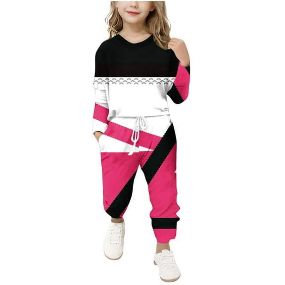 Gpaecead Girls' Long Sleeve Printed Tops & Slim Pants 2-Piece Clothing Set 6 Years Hot Pink