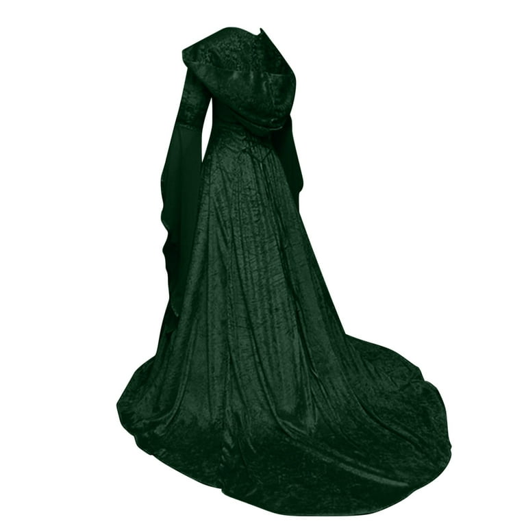 Womens Gothic Hooded Dress Long Sleeve Medieval Renaissance Costume Corset  Dresses Lace Up Vintage Ball Gown Maxi Dress Vintage Retro Wedding Gown  Tunic Witch Cloak Blue S 