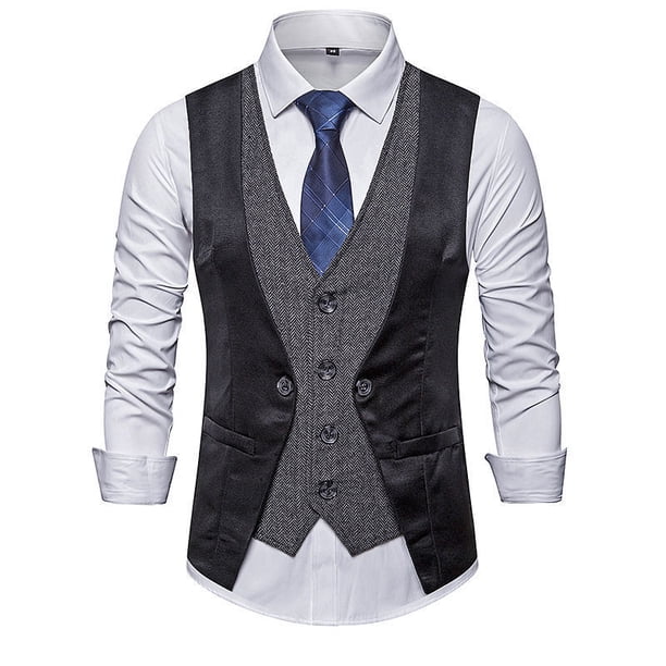 Traje de los Hombres, Nuevo Empalme Falso Dos Piezas de Pecho Blusa Casual para el Uso Diario, 100% Poliéster Camiseta de Moda