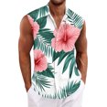 thumbnail image 4 of Men Turn Down Collar Sleeveless Hawaiian Tropical Button Down Vest Lightweight Breathable Vacation Beach Travel Tops Green XL, 4 of 6