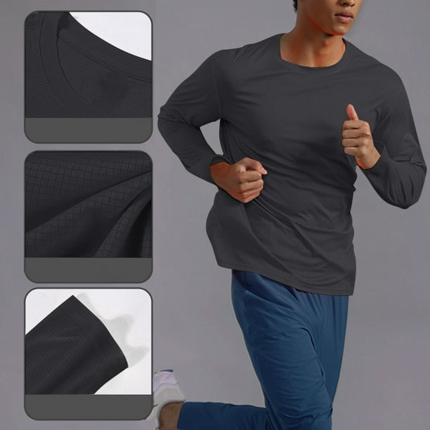 pstuiky hombres de manga larga, Camiseta informal de manga larga con cuello redondo para hombre, color liso, transpirable, para correr y hacer ejercicio tops de invierno para hombre xxl
