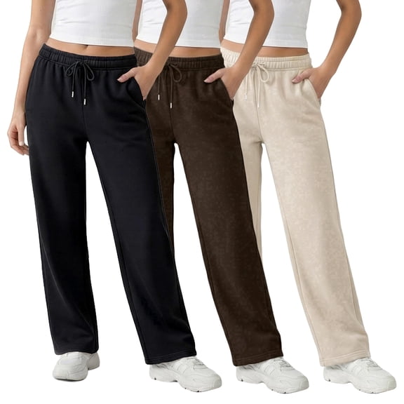 Common Stitch Women's Straight Leg Fleece Sweatpants, 3-Pack, Deep Pockets, Elastic Drawstring Waist
