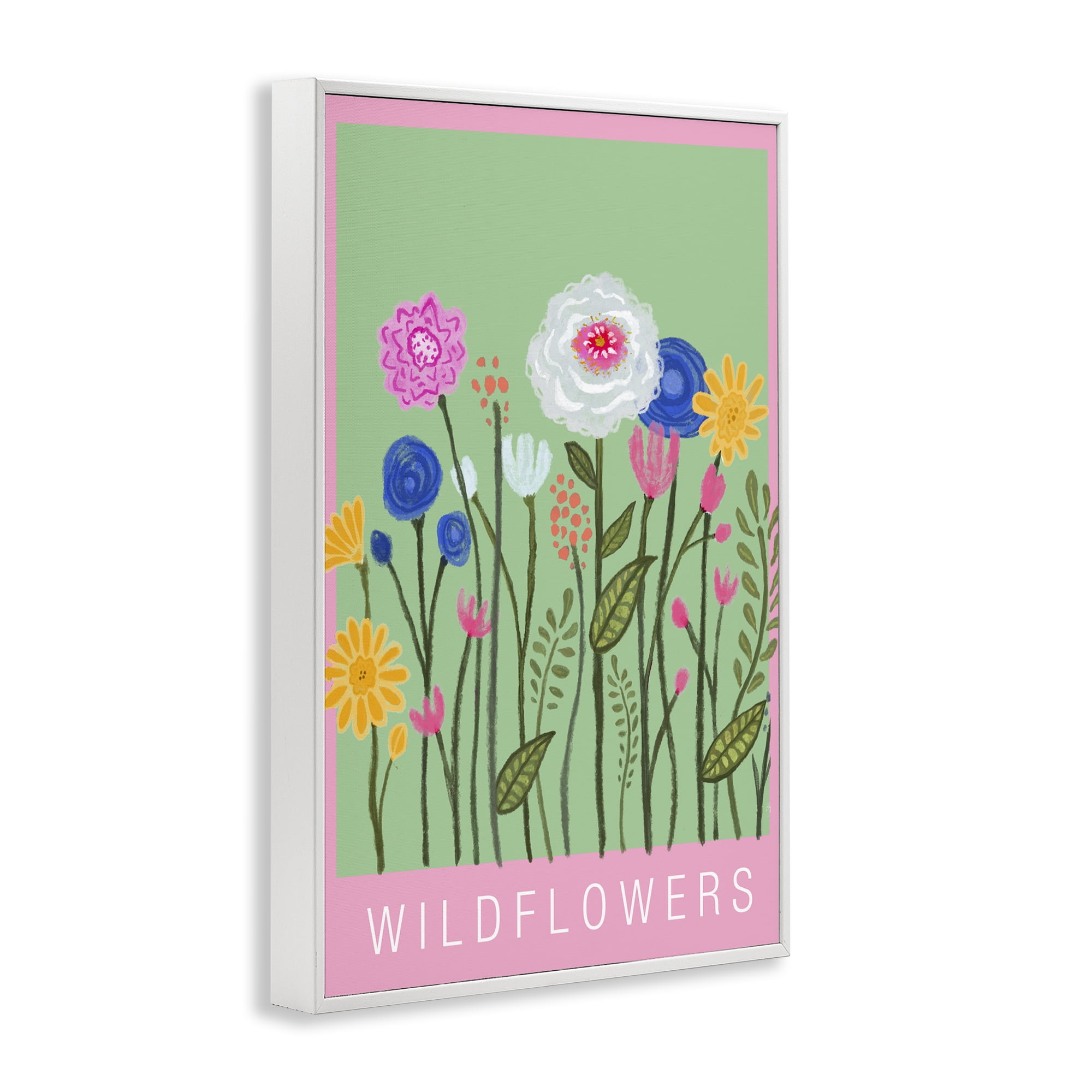 Stupell Industries Wild Flowers with Pink Border White Framed Giclee Art, design by Elizabeth Medley