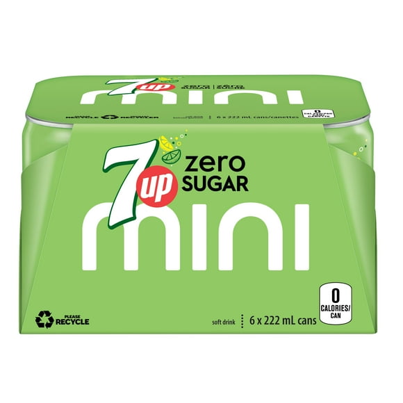 7UP Zero Soft Drink Lemon Lime 6 x222 mL, 6x222mL