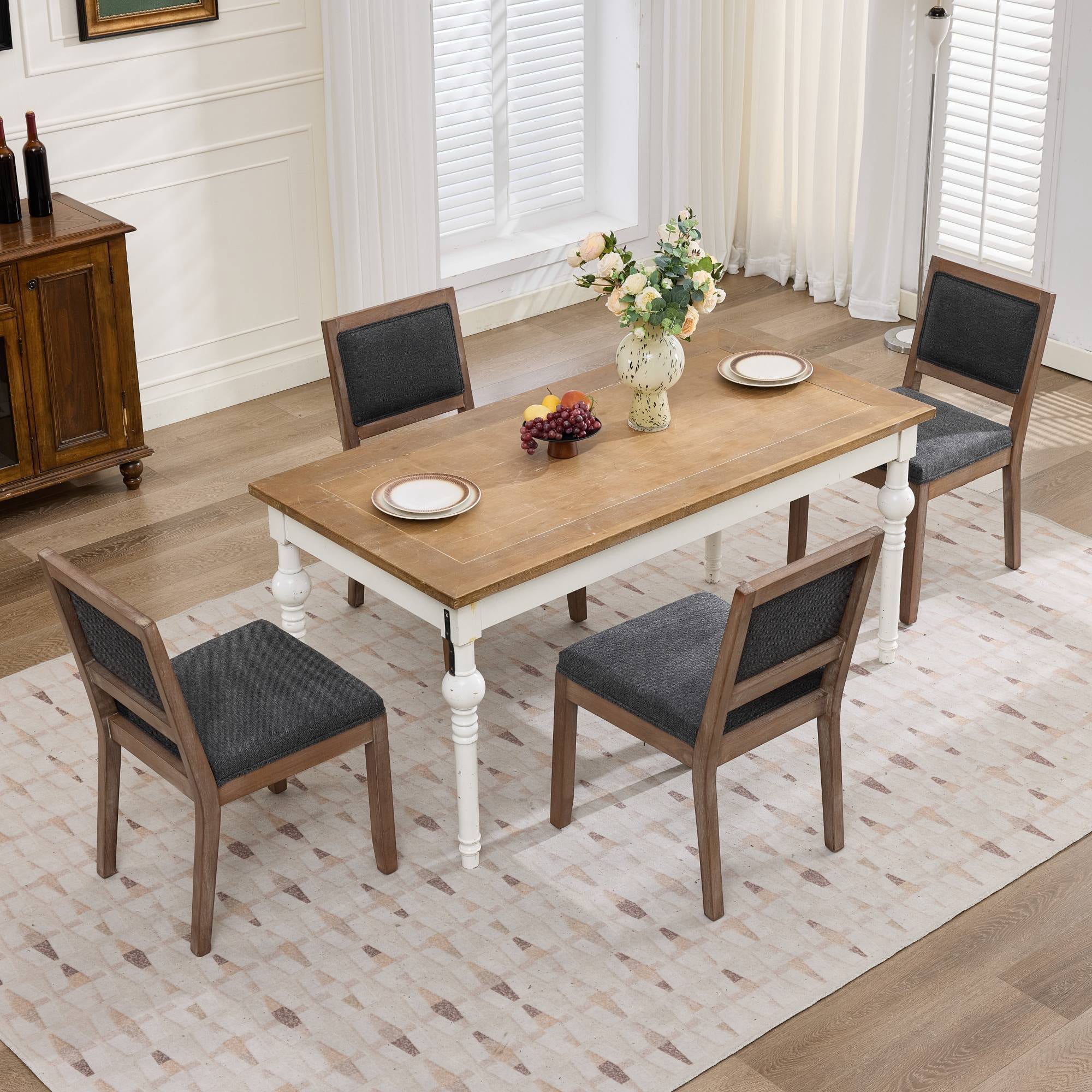 Leumius Set of 2 Farmhouse Fabric Upholstered Dining Chairs, Cushioned Fabric Seat Solid Hardwood Frame Chairs for Kitchen, Dining Room & Breakfast Nook,Gray