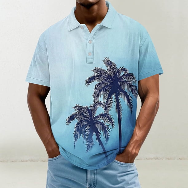 Blusa y camisa de manga corta con cuello vuelto para hombre, informal, de moda, de color liso, con botones, solapa y hebilla de gancho, camiseta de manga corta de poliéster para hombre.