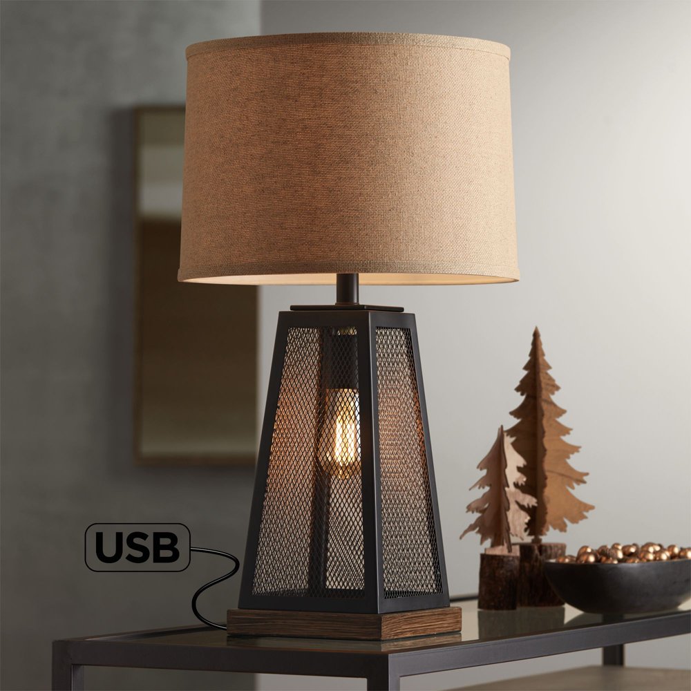 Franklin Iron Works Industrial Artisan Table Lamp with Nightlight LED