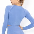 thumbnail image 2 of QRIC Women Seamless Long Sleeve Yoga Crop Top Running Fitness Workout Top Shorts, 2 of 6