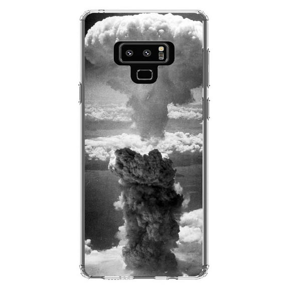 DistinctInk Clear Shockproof Hybrid Case for Samsung Galaxy Note 9 - TPU Bumper, Acrylic Back, Tempered Glass Screen Protector - Nuclear Mushroom Cloud