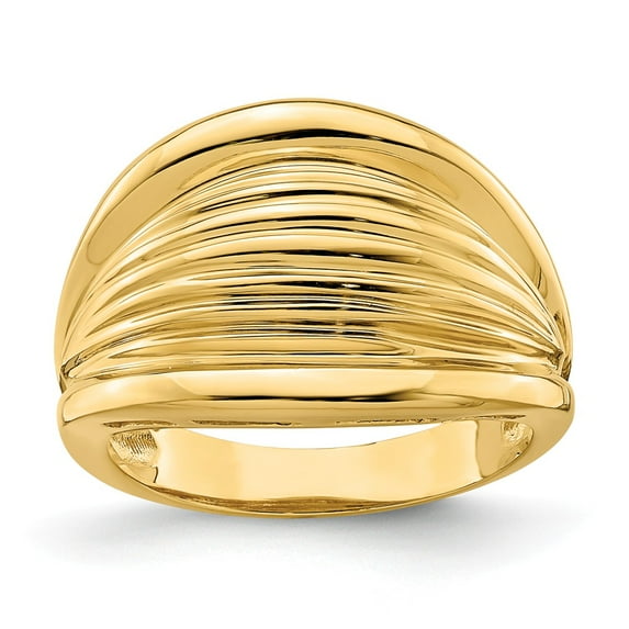 Solid 14k Yellow Gold Ridged Shrimp Dome Ring Band Size 6.5