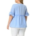 thumbnail image 3 of Unique Bargains Women's Plus Size Blouse Short Sleeve Sweetheart Neck Female Peplum Top 1X Blue, 3 of 5