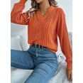 thumbnail image 5 of Women Casual Hollowed Out V-Neck Pullover Sweater Knit Long Sleeve Shirts Top Sweaters Orange Color XL, 5 of 9