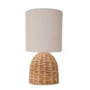 Rattan Table Lamp, Small Nightstand Lamp with Linen Fabric Lampshade, Desk Lamp Bedside Lamp for Living Room Home Office , Oval, Beige