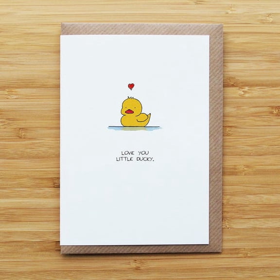 Cute yellow duck greeting card, ideal for expressing love to someone special on any occasion.