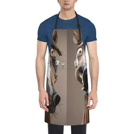 

Tebeau Funny Horse Faces Expressions Print Waterproof Cooking Aprons Adjustable Bib Soft Chef Apron with 2 Pockets for Men Women