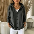 thumbnail image 2 of Sorvello Women's Hooded Knit Cardigan Sweater Button Down V Neck Drawstring Hood Solid Color Warm Fall Winter Outerwear Coat for Women Gray XXL, 2 of 7