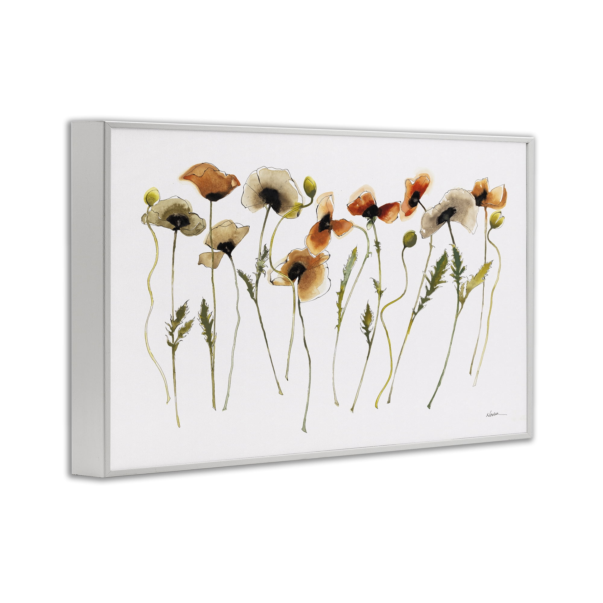 Stupell Industries Autumn Poppy Sprigs Botanical & Floral Painting White Framed Art Print Wall Art, 18 x 12