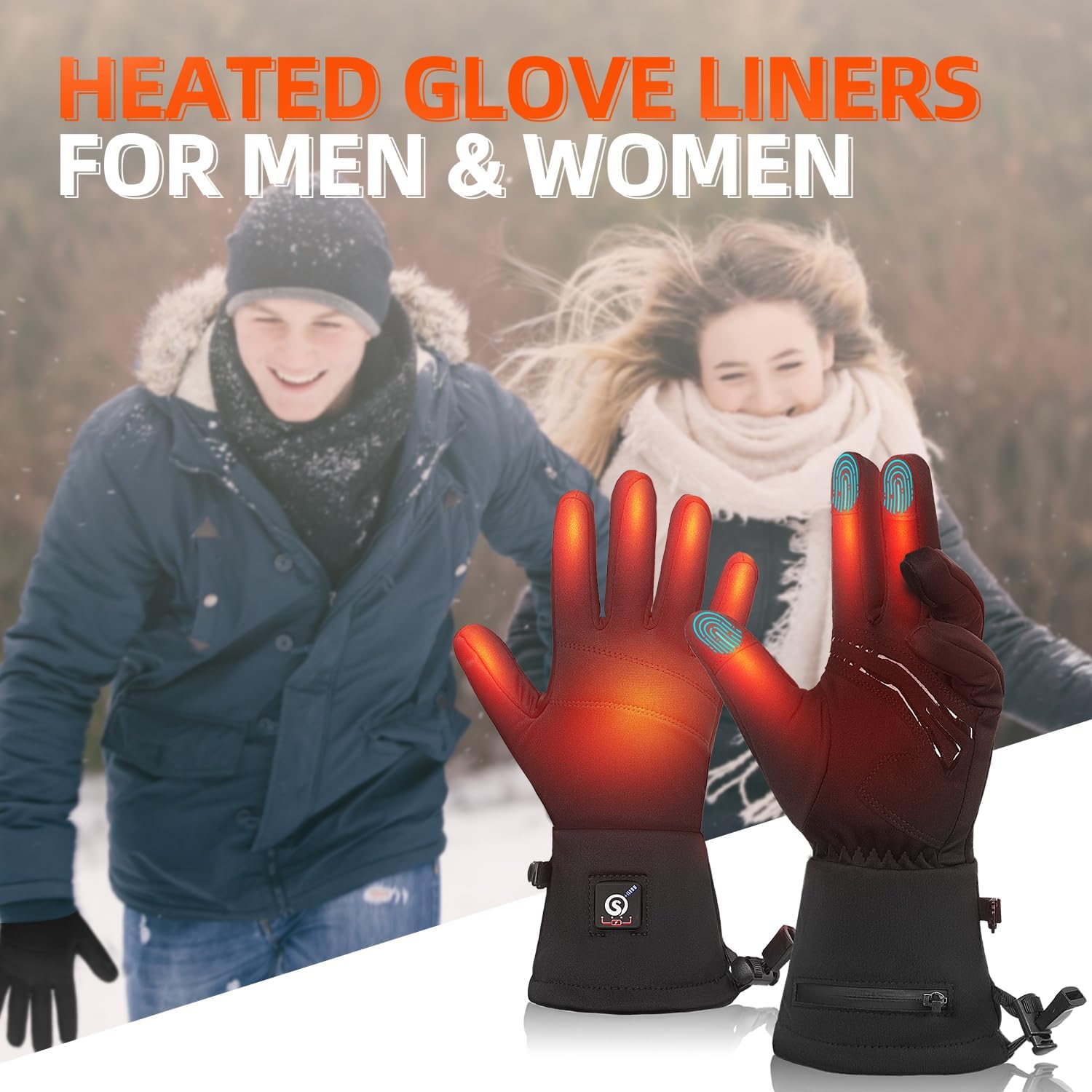 SAVIOR HEAT Heated Glove Liners, 7.4V Rechargeable Heated Gloves with Touchscreen Function Thin Electric Gloves for Winter Hiking Riding Bicycling Skiing