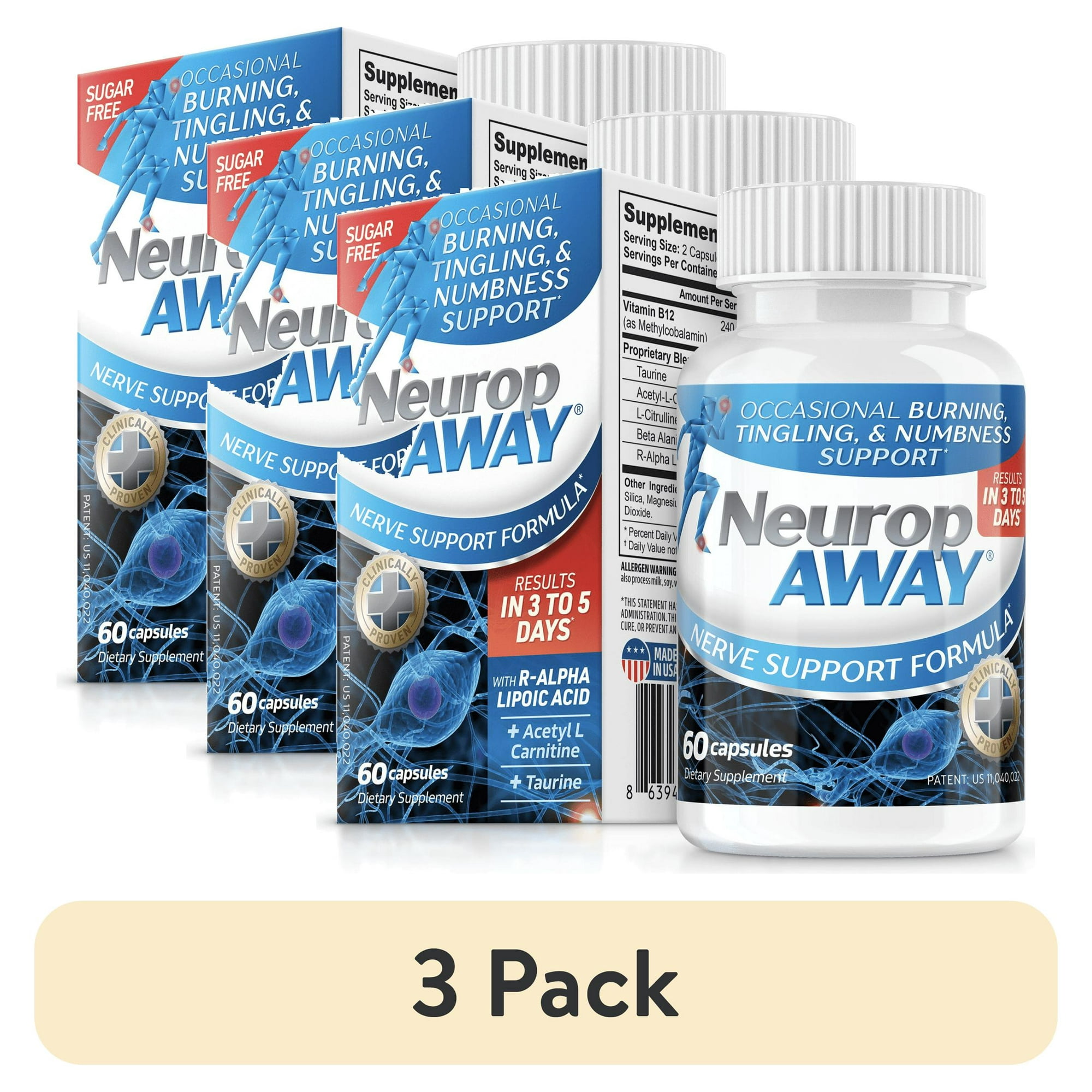 (3 pack) NeuropAWAY Nerve Support Formula: Patented Formula for the Support of Tingling, Burning, and Numbness