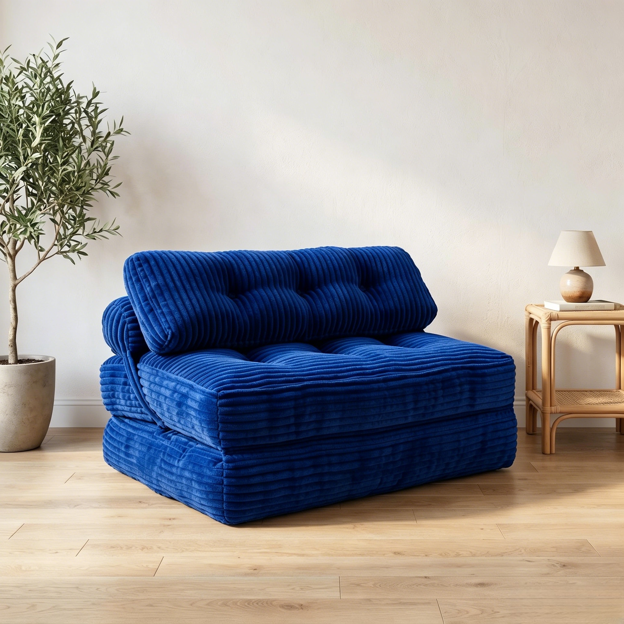 Howcool Corduroy Folding Sofa Bed,3 in 1 Convertible Sleeper Chair with Pillow & Lumbar Pillow,Boneless Floor Sofa Couch Lounge Chair for Living Room Dorm,Navy