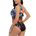 thumbnail image 4 of Gukieu Magical Stained Glass Castle Print One-shoulder Ruffled One-piece Swimsuit with Removable Chest Pads and Tummy-control Swimsuit for Women-Small, 4 of 6