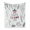 thumbnail image 1 of Labour Day Soft Flannel Fleece Throw Blanket, Floral and Leafy Composition of Symbolic Star and Quoting, Cozy Plush for Indoor and Outdoor Use, 50" x 70", Dark Blue Grey Pale Ruby, by Ambesonne, 1 of 5
