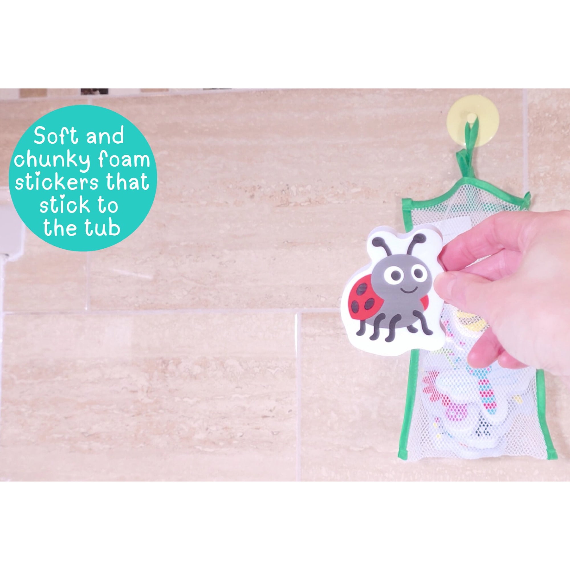 Buddy & Barney: Bath Time Stickers - Bug Buddies - 12 Reusable Chunky Foam Pieces, Insect Characters, Mesh Storage, Water & Tub Toy, Kids-Toddlers 1+